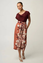 MARISOL COWL NECK CAP SLEEVE TOP in Rosewood from Oncewas
