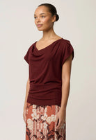 MARISOL COWL NECK CAP SLEEVE TOP in Rosewood from Oncewas