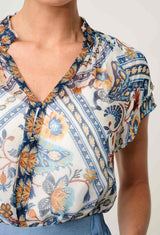 CALANDRA YORYU FLUTTER SLEEVE TOP in Petinos Floros from Oncewas