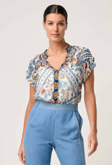 CALANDRA YORYU FLUTTER SLEEVE TOP in Petinos Floros from Oncewas
