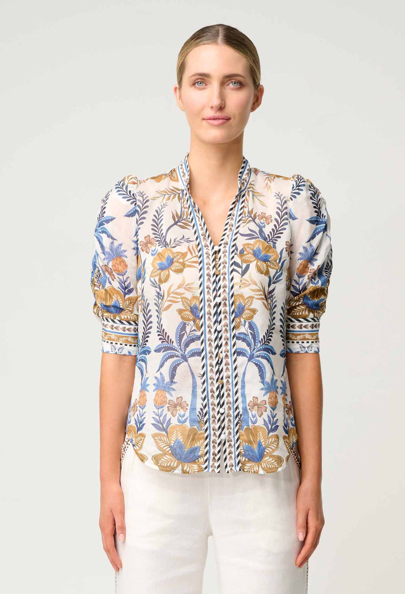 CALANTHA COTTON SILK SHIRT in Golden Medina from Oncewas