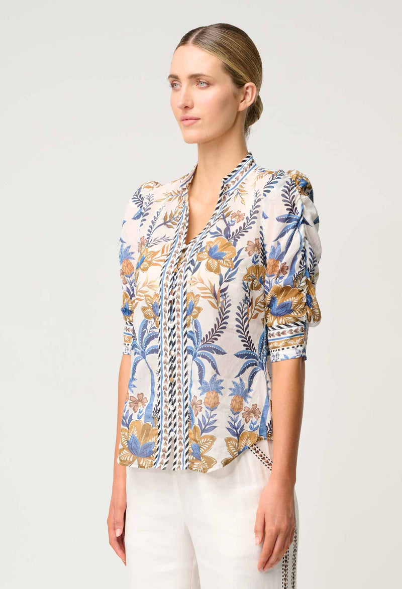 CALANTHA COTTON SILK SHIRT in Golden Medina from Oncewas