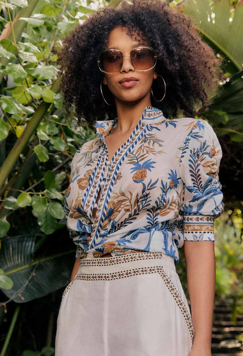 CALANTHA COTTON SILK SHIRT in Golden Medina from Oncewas