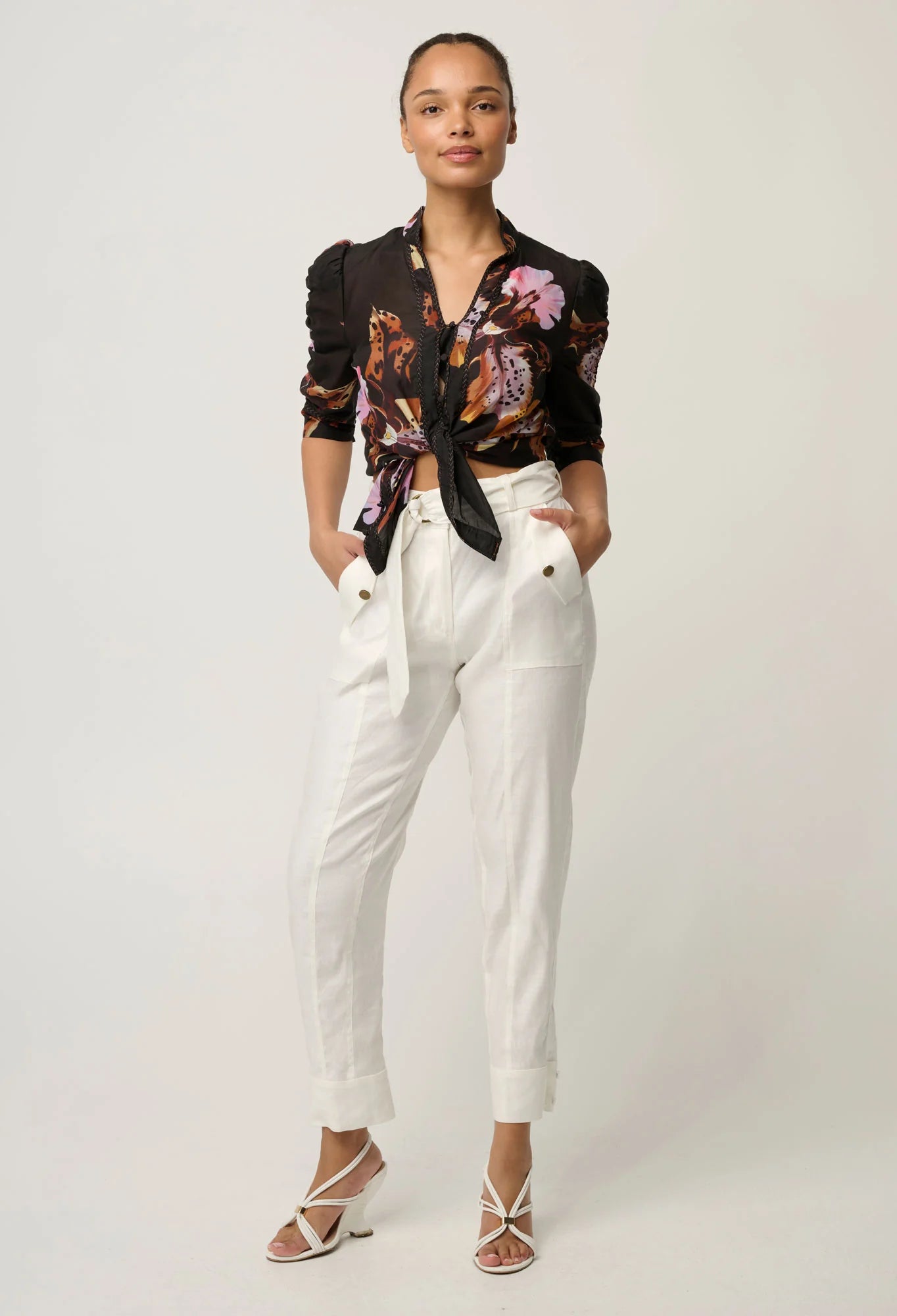 CALANTHACOTTON SILK SLEEVE SHIRT in Sunset Orchid from Oncewas