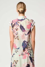 LUMA SILK COTTON FLUTTER SLEEVE TOP in Oasis Flora from Oncewas