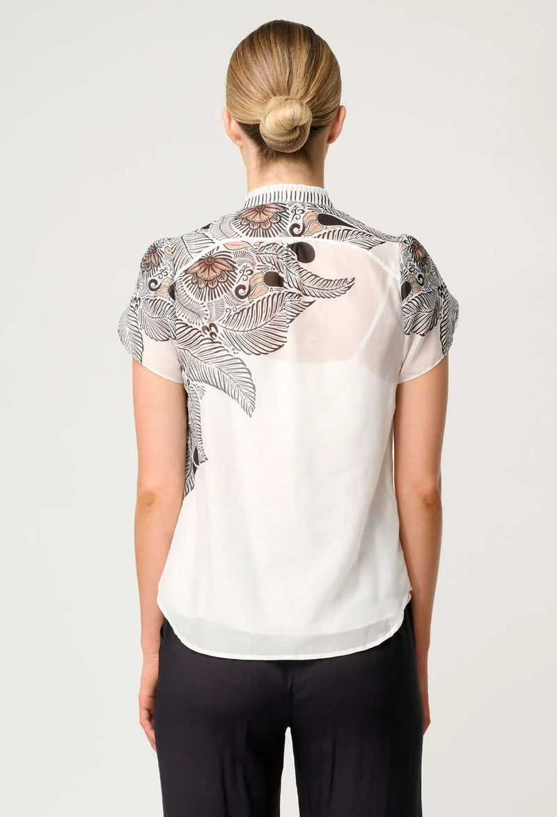 DALIA DIAMOND SMOCK YOKE COTTON SHIRT | Ivory Casablanca