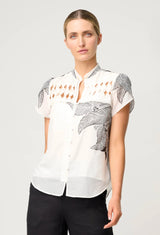 DALIA DIAMOND SMOCK YOKE COTTON SHIRT | Ivory Casablanca
