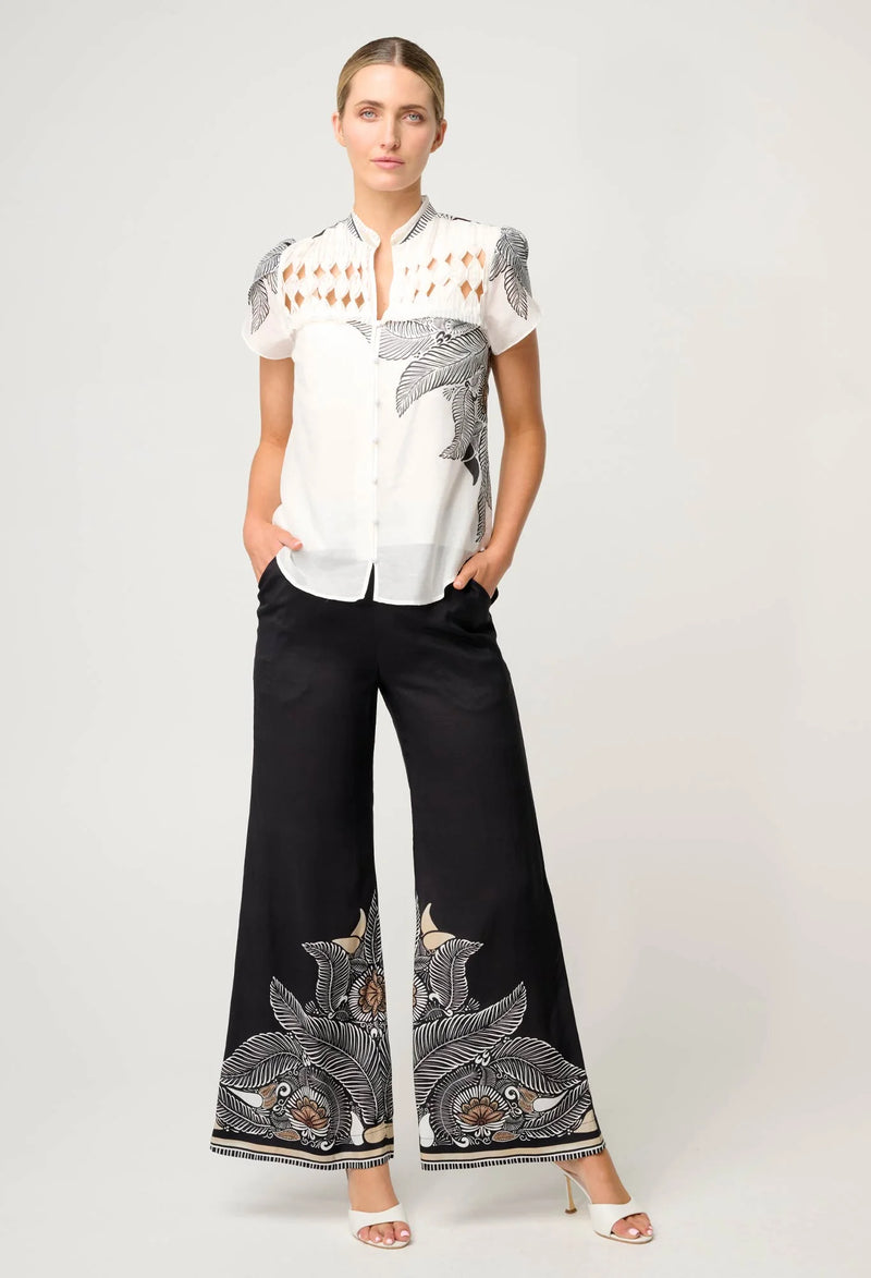 DALIA DIAMOND SMOCK YOKE COTTON SHIRT | Ivory Casablanca