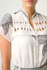 DALIA DIAMOND SMOCK YOKE COTTON SHIRT | Ivory Casablanca