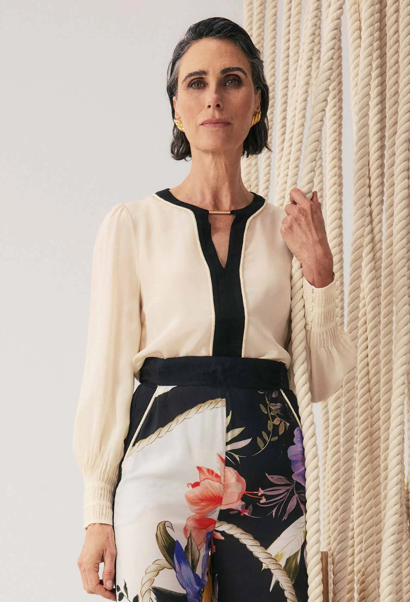 IRIS PLEATED CUFF SILK BLOUSE in Cloud from Oncewas
