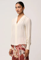 EDEN SILK PLEATED SHIRT in Cloud from OnceWas