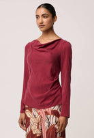 SERENE GOLD DETAIL STRETCH TOP in Ruby from OnceWas