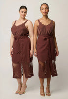 JULIEN CUPRO BLEND LACE TRIM CAMI in Rosewood from Oncewas