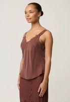 JULIEN CUPRO BLEND LACE TRIM CAMI in Rosewood from Oncewas