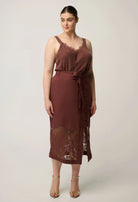 JULIEN CUPRO BLEND LACE TRIM CAMI in Rosewood from Oncewas