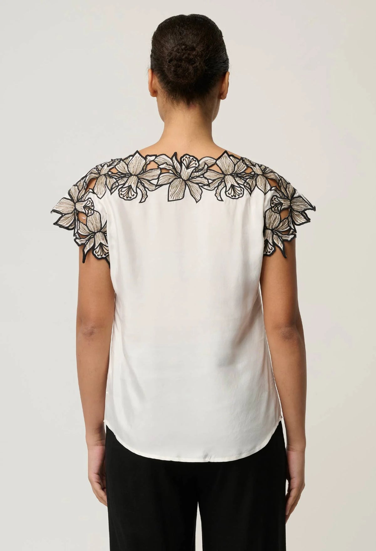 ELEANOR CUPRO BLEND WIDE NECK TOP in Ivory from Oncewas