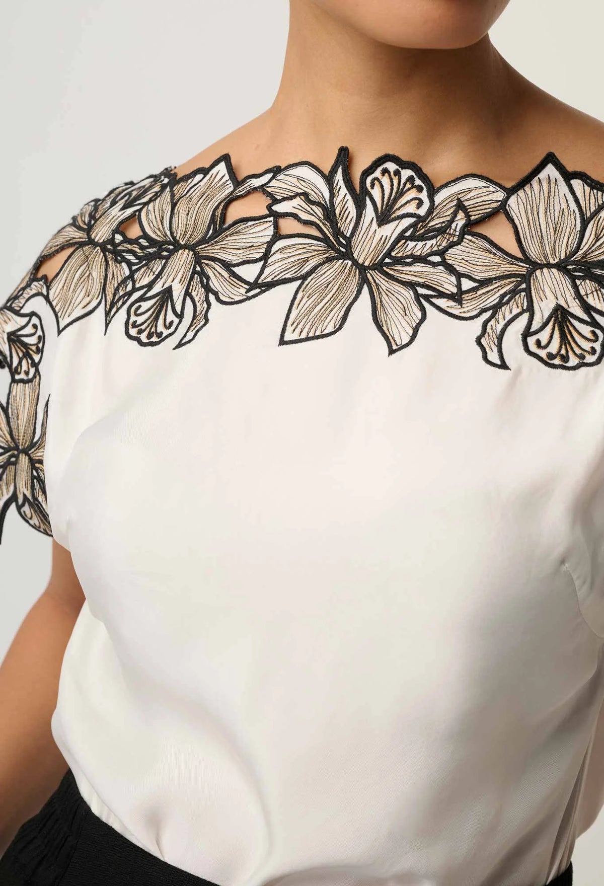 ELEANOR CUPRO BLEND WIDE NECK TOP in Ivory from Oncewas
