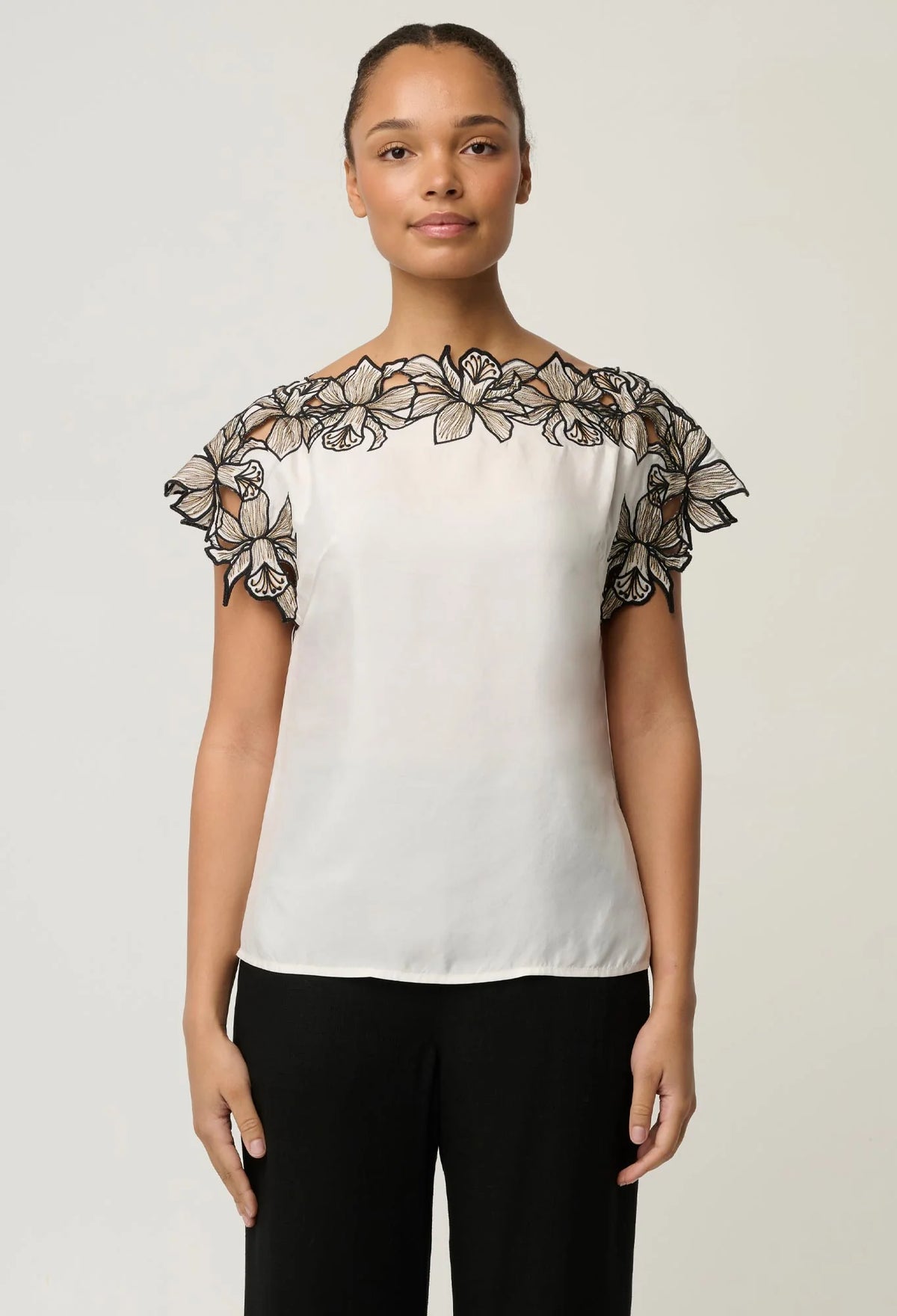 ELEANOR CUPRO BLEND WIDE NECK TOP in Ivory from Oncewas