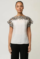 ELEANOR CUPRO BLEND WIDE NECK TOP in Ivory from Oncewas