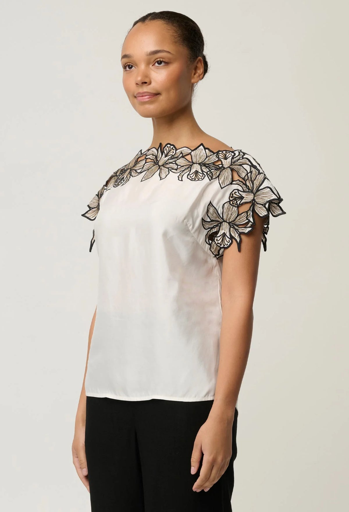 ELEANOR CUPRO BLEND WIDE NECK TOP in Ivory from Oncewas