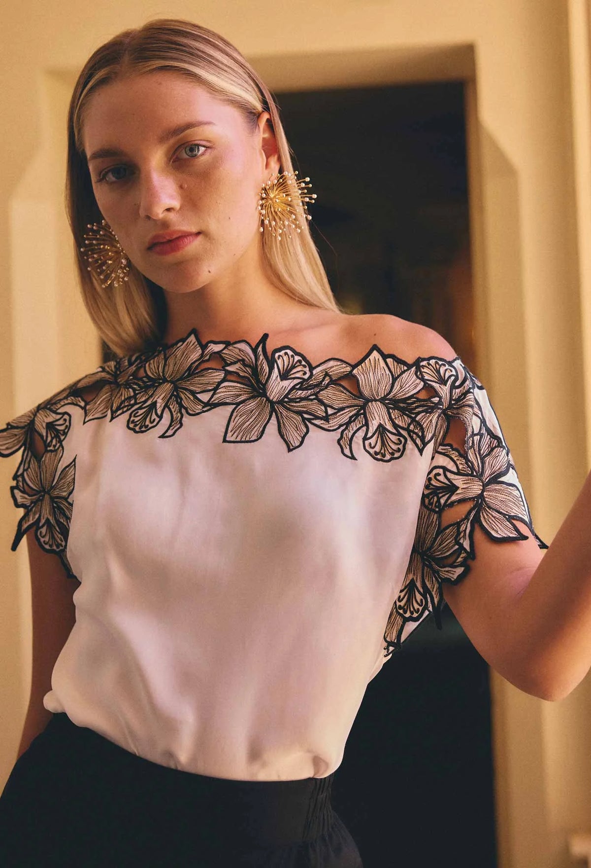 ELEANOR CUPRO BLEND WIDE NECK TOP in Ivory from Oncewas