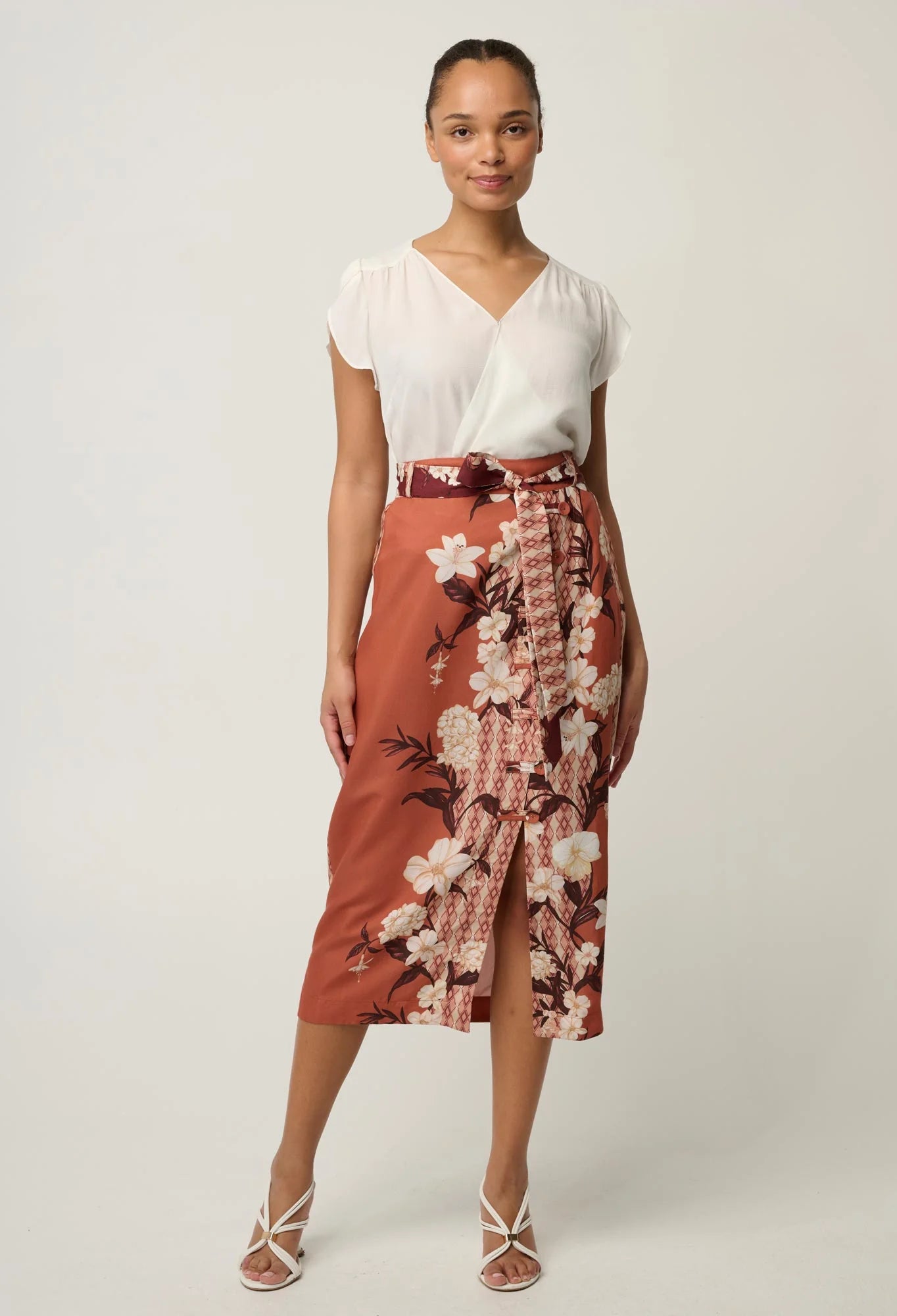 KASIA CUPRO CROSSOVER PETAL SLEEVE BLOUSE in White from Oncewas