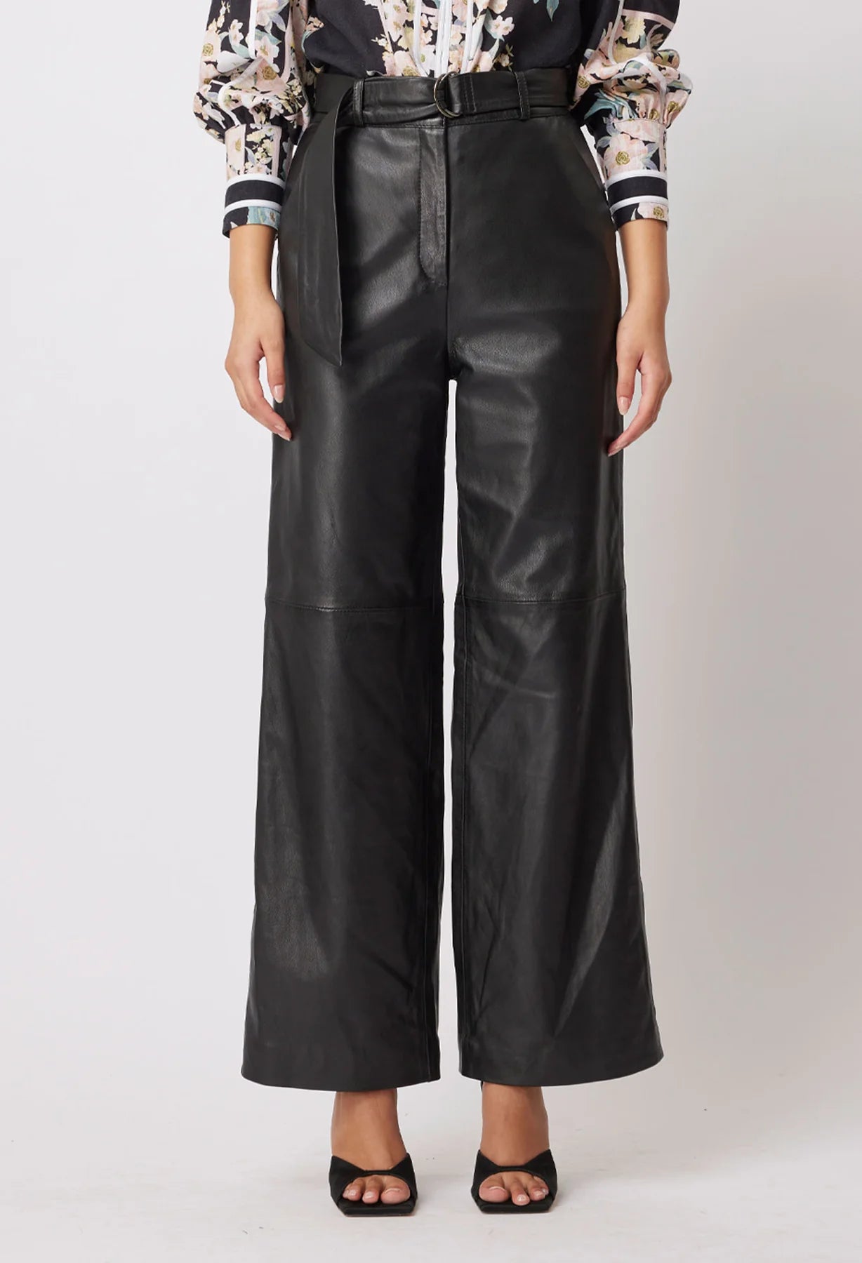 HALSTON LEATHER WIDE LEG PANT | Black - Darling & Domain