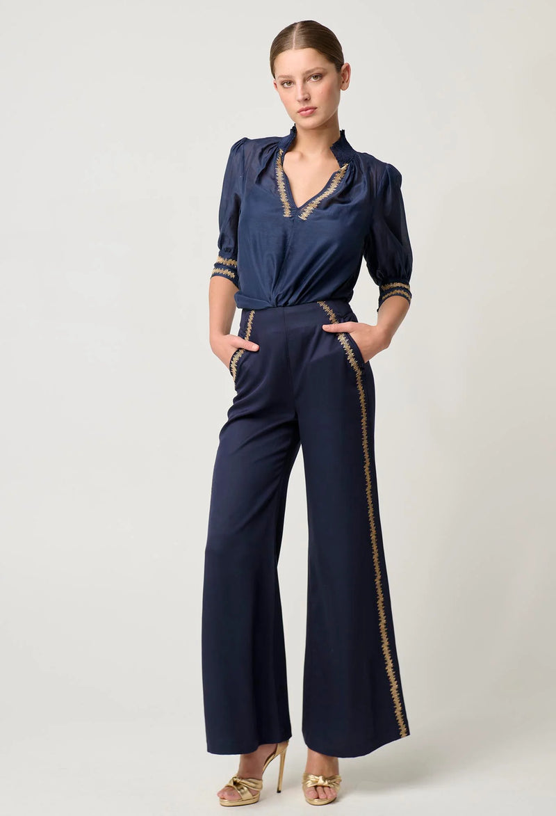 MUSTIQUE TENCEL EMBROIDERED PANT in Ink from Oncewas