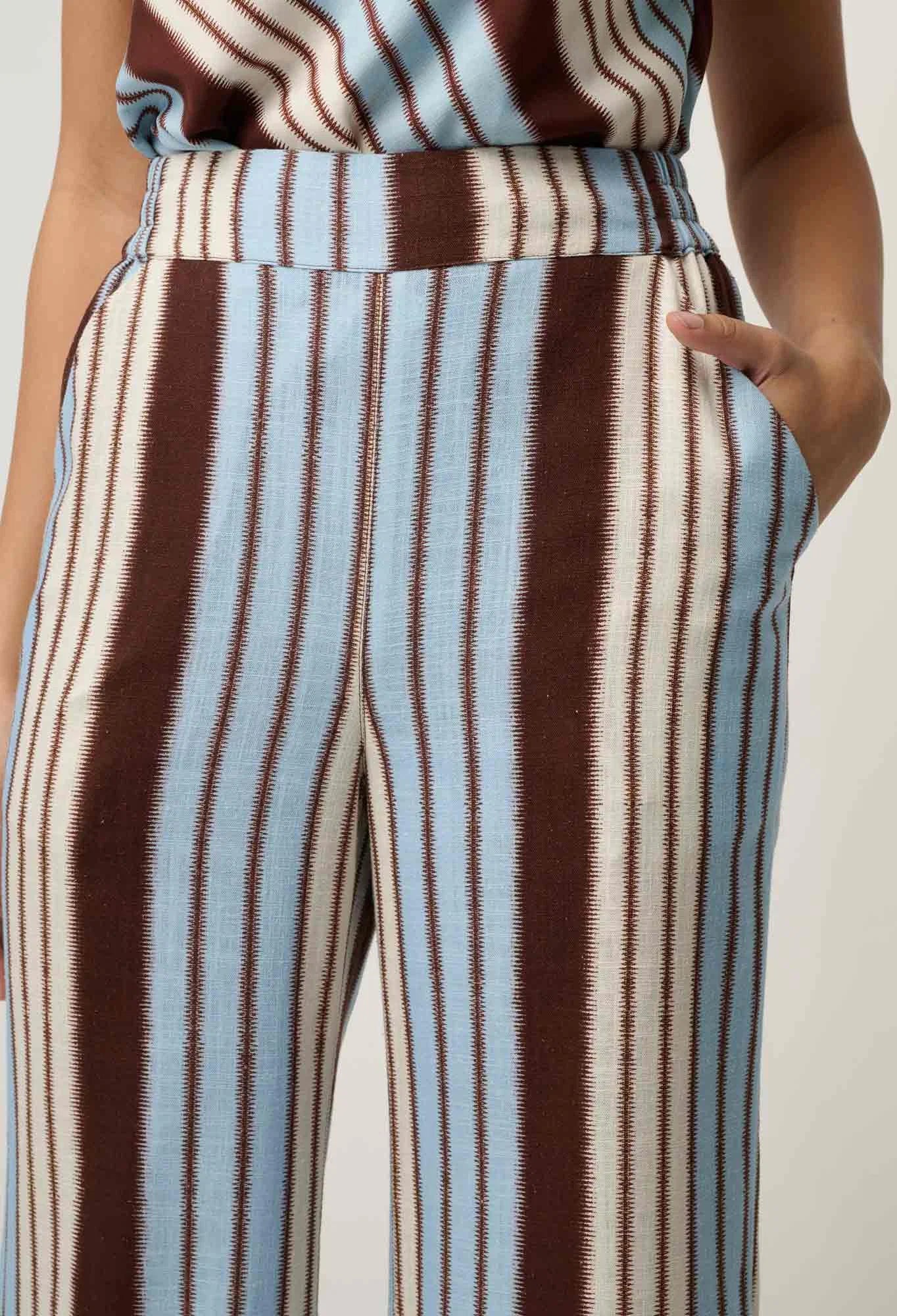 WILLOW LINEN VISCOSE PANT in Iridescent Stripe from Oncewas