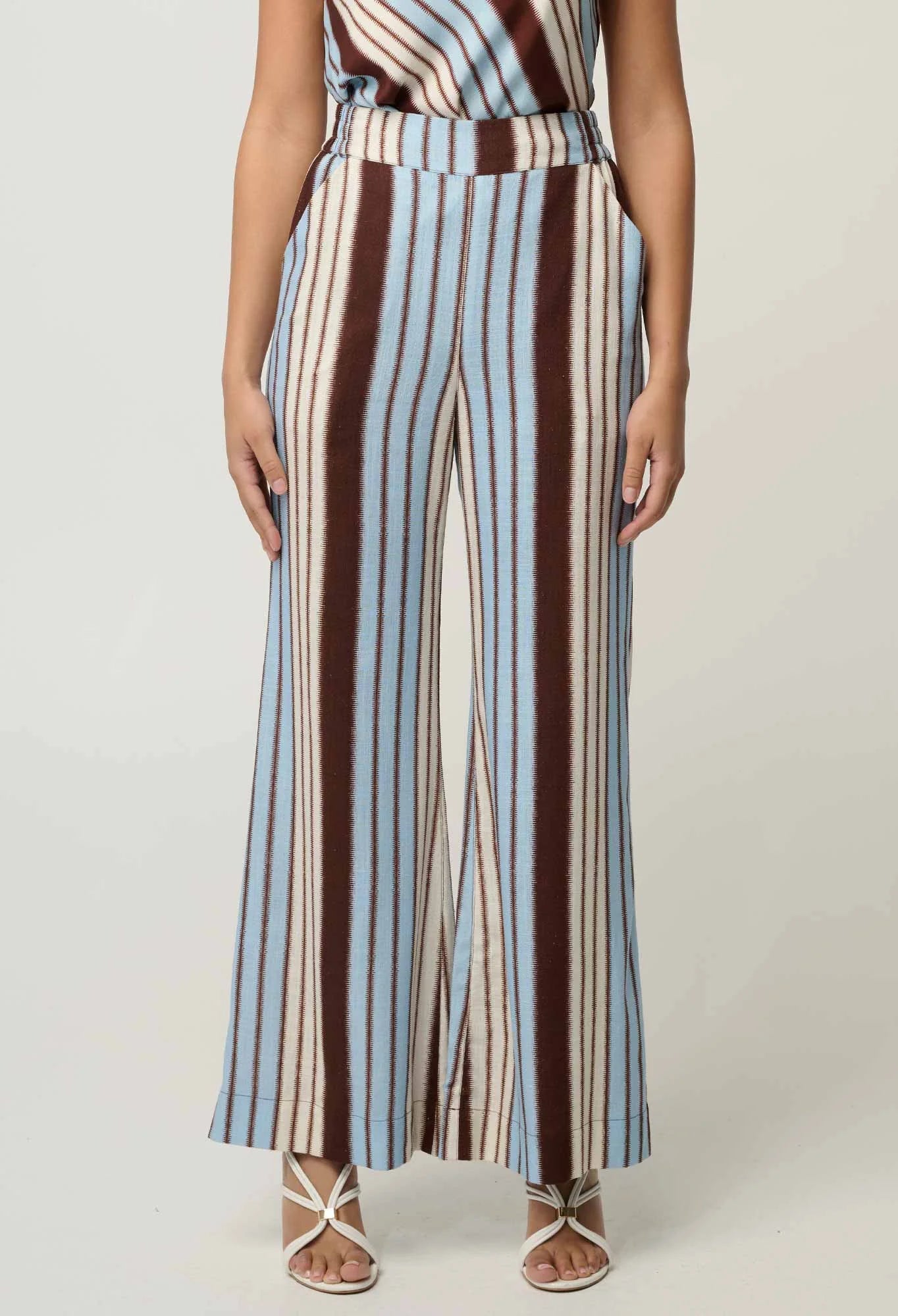 WILLOW LINEN VISCOSE PANT in Iridescent Stripe from Oncewas