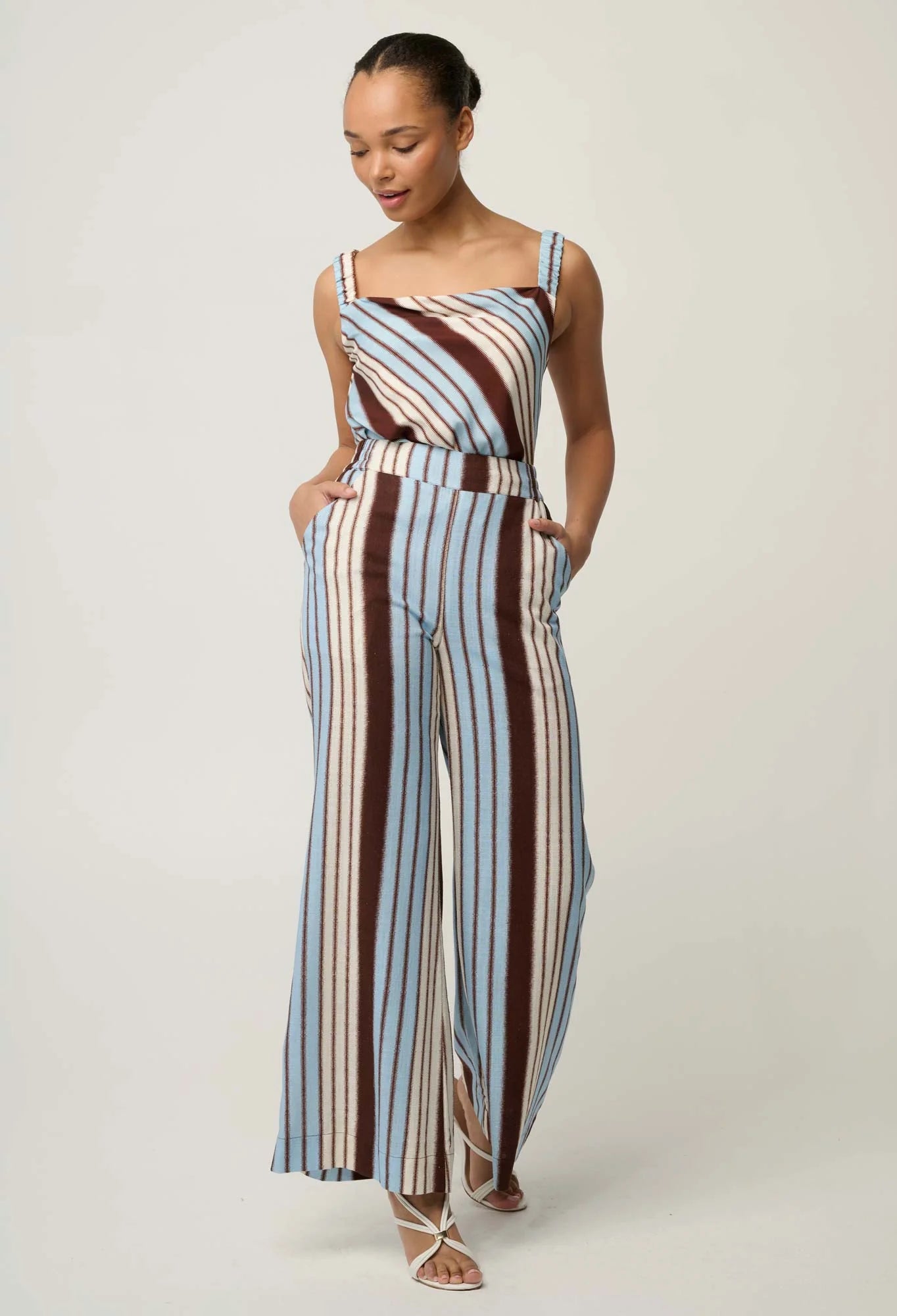 WILLOW LINEN VISCOSE PANT in Iridescent Stripe from Oncewas