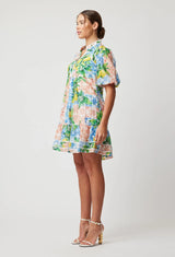 LUCIA COTTON SILK BABYDOLL DRESS in Limonata Print from Oncewas
