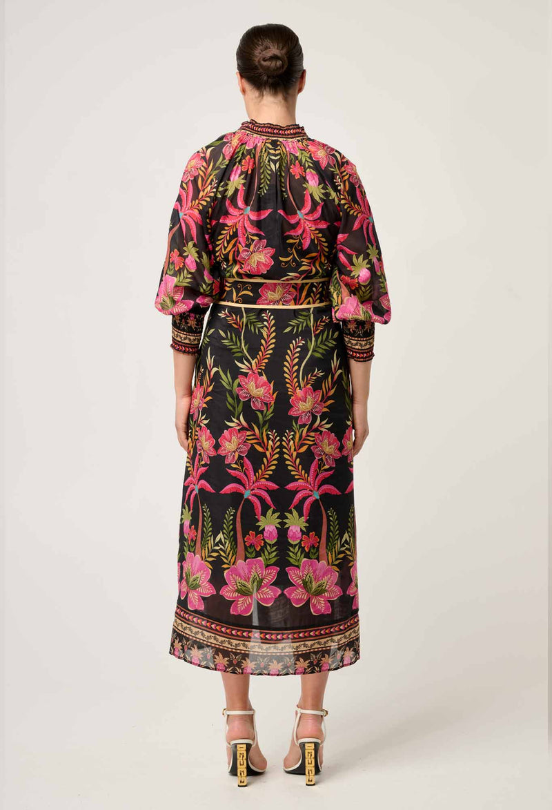 CARMEN SILK COTTON MAXI DRESS in Anthos Lotos from Oncewas