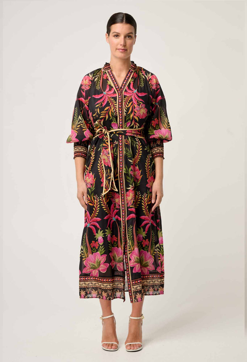 CARMEN SILK COTTON MAXI DRESS in Anthos Lotos from Oncewas