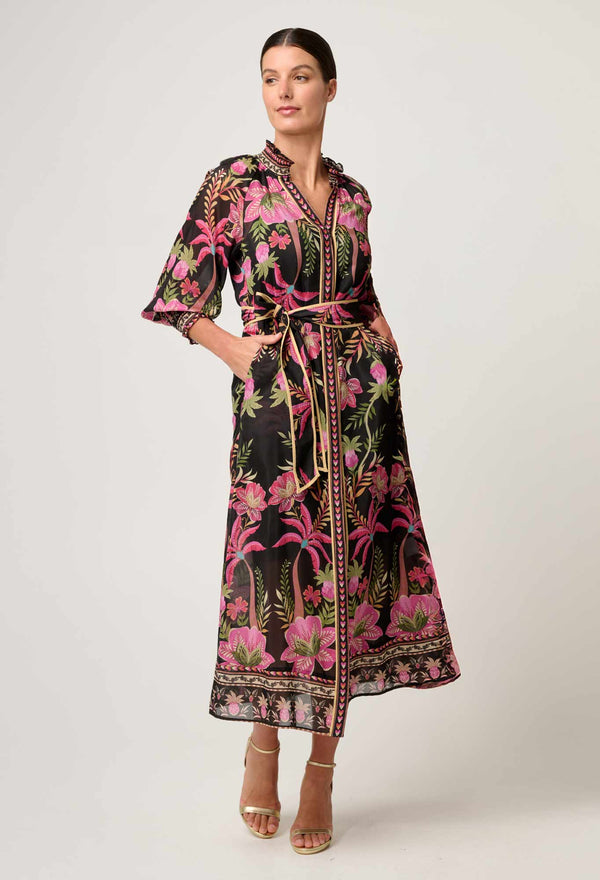 CARMEN SILK COTTON MAXI DRESS in Anthos Lotos from Oncewas