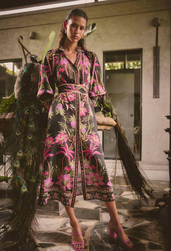 CARMEN SILK COTTON MAXI DRESS in Anthos Lotos from Oncewas