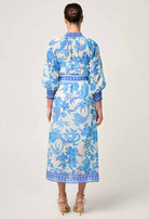 CARMEN SILK COTTON MAXI DRESS in exclusive print, Azure Mosaic from Once Was