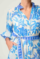 CARMEN SILK COTTON MAXI DRESS in exclusive print, Azure Mosaic from Once Was