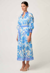 CARMEN SILK COTTON MAXI DRESS in exclusive print, Azure Mosaic from Once Was