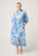 CARMEN SILK COTTON MAXI DRESS in exclusive print, Azure Mosaic from Once Was