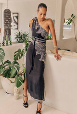 AMIRA ONE SHOULDER VISCOSE FAILLE DRESS | Onyx Casablanca