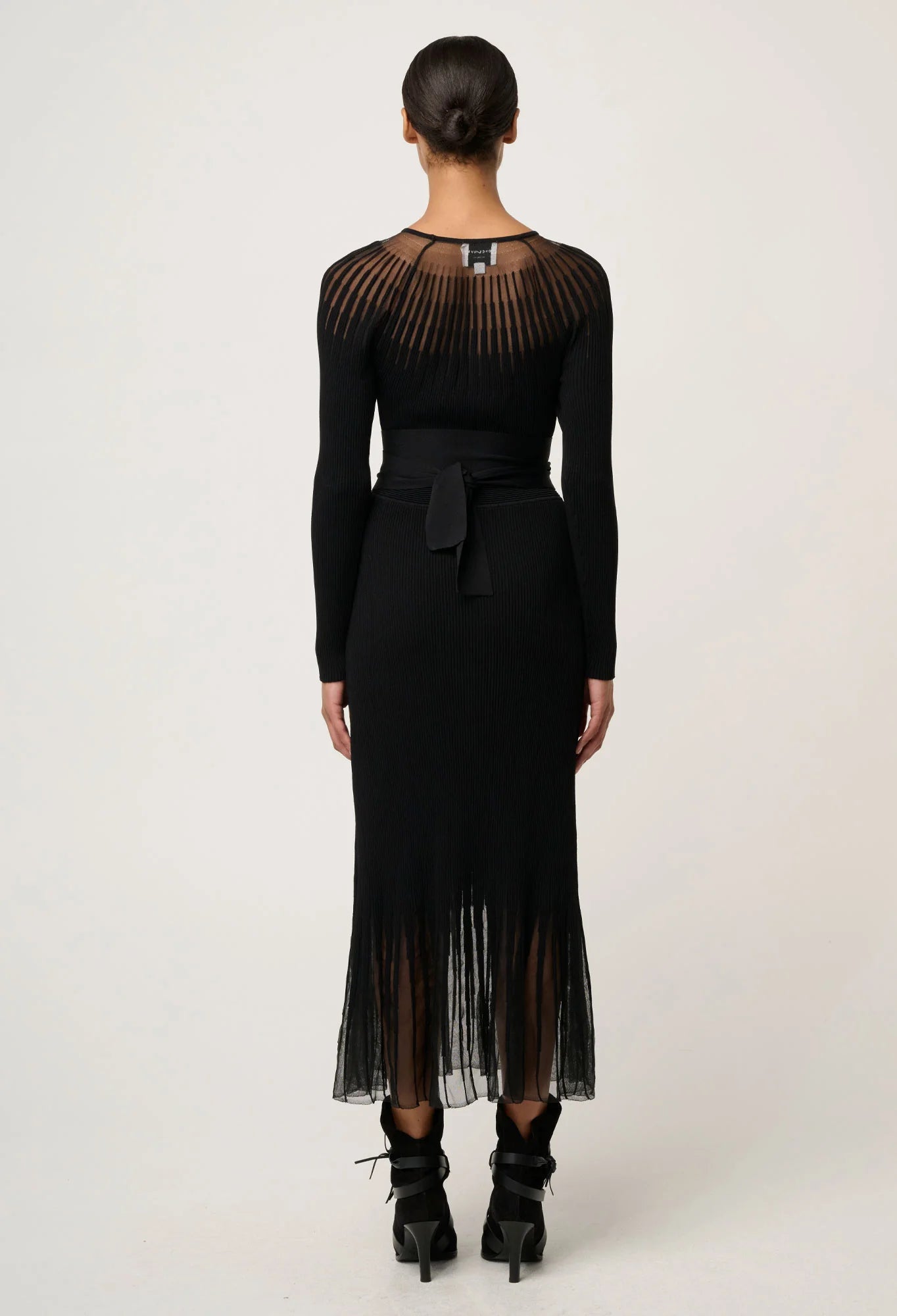 RHIANNON SHEER KNIT DRESS in Black from Oncewas