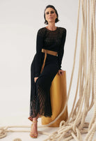RHIANNON SHEER KNIT DRESS in Black from Oncewas