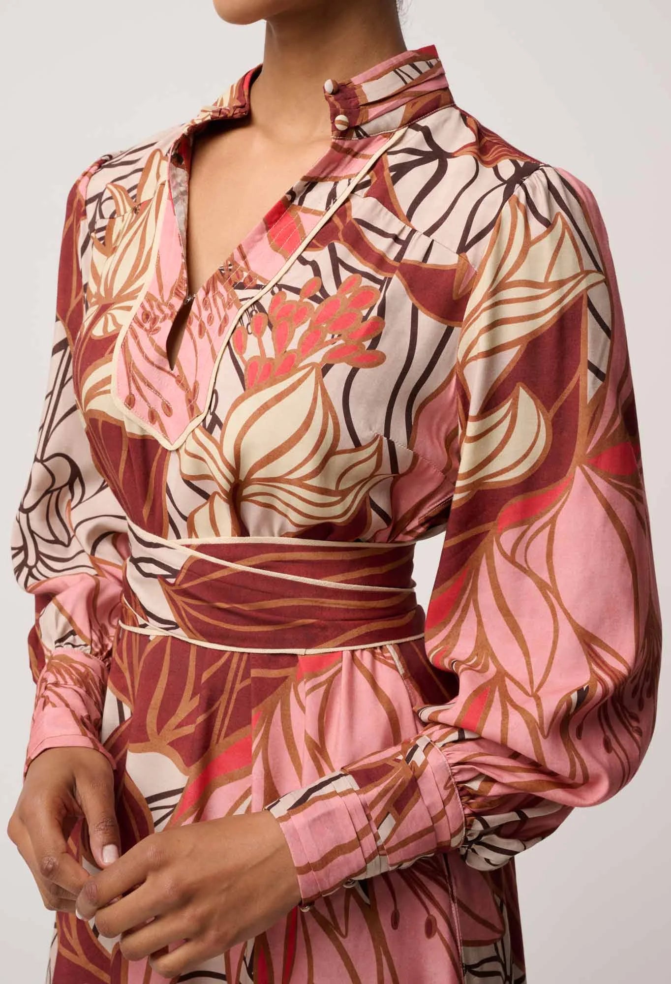 EDITH PRINTED COLUMN MIDI DRESS in Cathedral Botanic from OnceWas