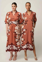 GISELA LINEN VISCOSE PRINTED COLUMN MIDI DRESS in Amber Vine from Oncewas