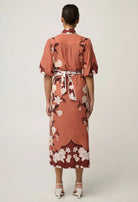 GISELA LINEN VISCOSE PRINTED COLUMN MIDI DRESS in Amber Vine from Oncewas