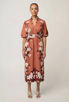 GISELA LINEN VISCOSE PRINTED COLUMN MIDI DRESS in Amber Vine from Oncewas
