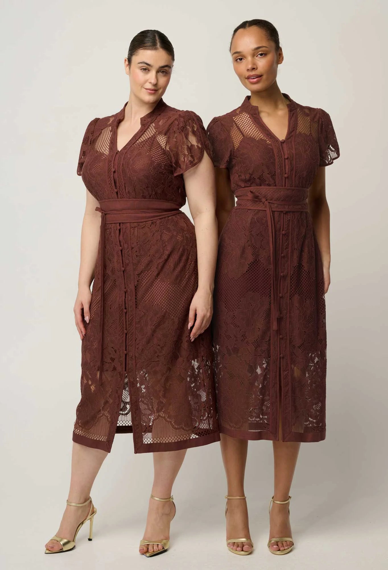 SOLENE COTTON BLEND PLACEMENT LACE DRESS in Rosewood from Oncewas