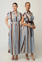 CATTLEYA LINEN VISCOSE SMOCK MAXI DRESS in Iridescent Stripe from Oncewas