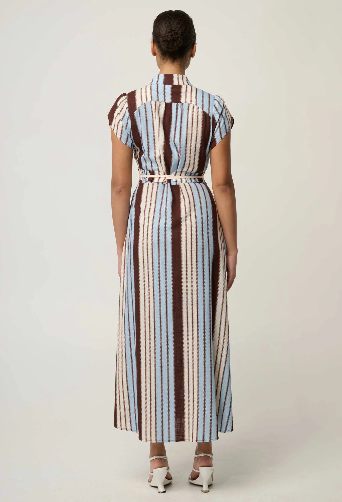 CATTLEYA LINEN VISCOSE SMOCK MAXI DRESS in Iridescent Stripe from Oncewas
